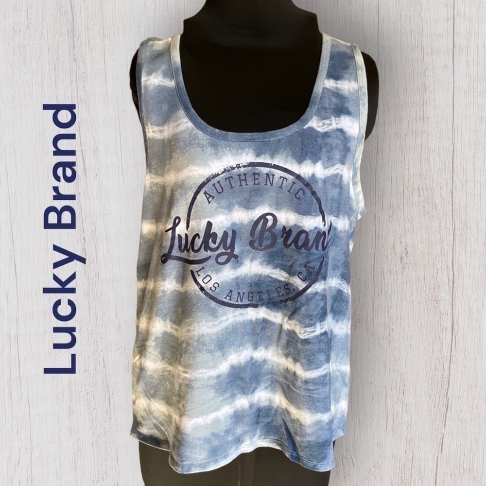 Lucky Brand Blue Tie Dye Scoop Neck Muscle Tank XXL